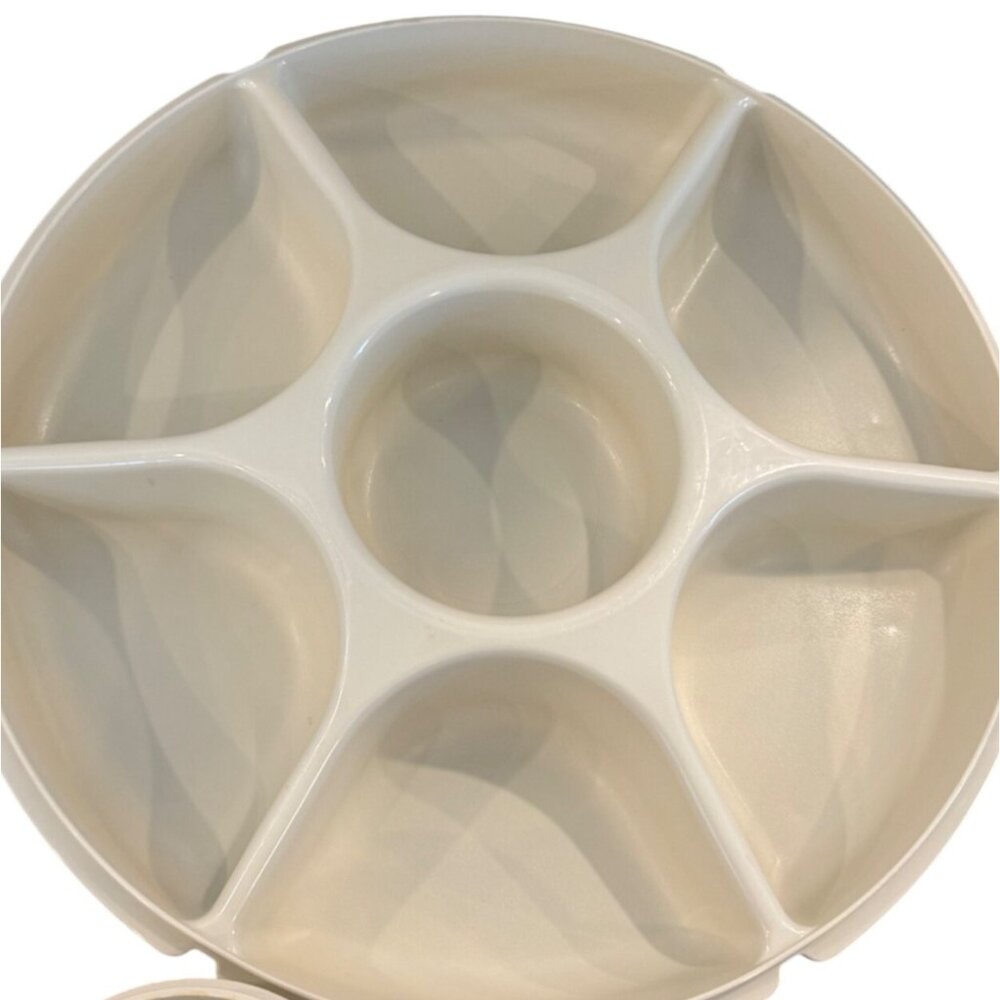 vintage Tupperware Round Relish Tray Beige 14-Inch Divided Serving Platter With - Picture 8 of 8